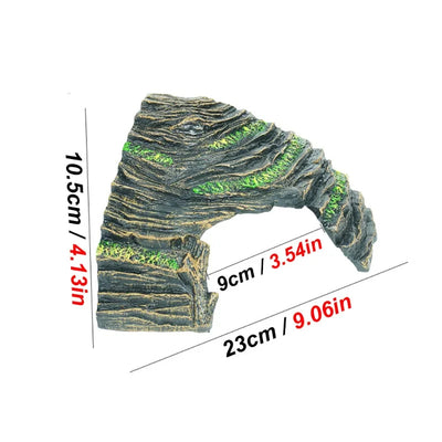 Resin Rock Cave Decoration Hideout Cave Sunbathing Platform for Pet Cages Fish Tanks Mini Amphibians Snake Gecko Money Turtles