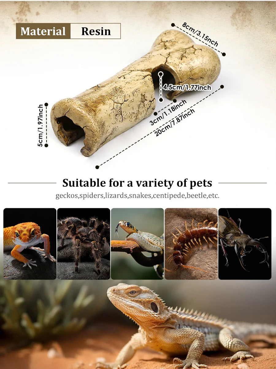 Resin bone-shaped reptile hiding cave, suitable for small reptiles, baby snakes, lizards, geckos