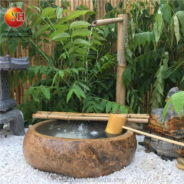 Japanese Style Natural Stone Water Bowl Water Fountain Flower pots Planter For Courtyard Landscape Home Garden Decoration