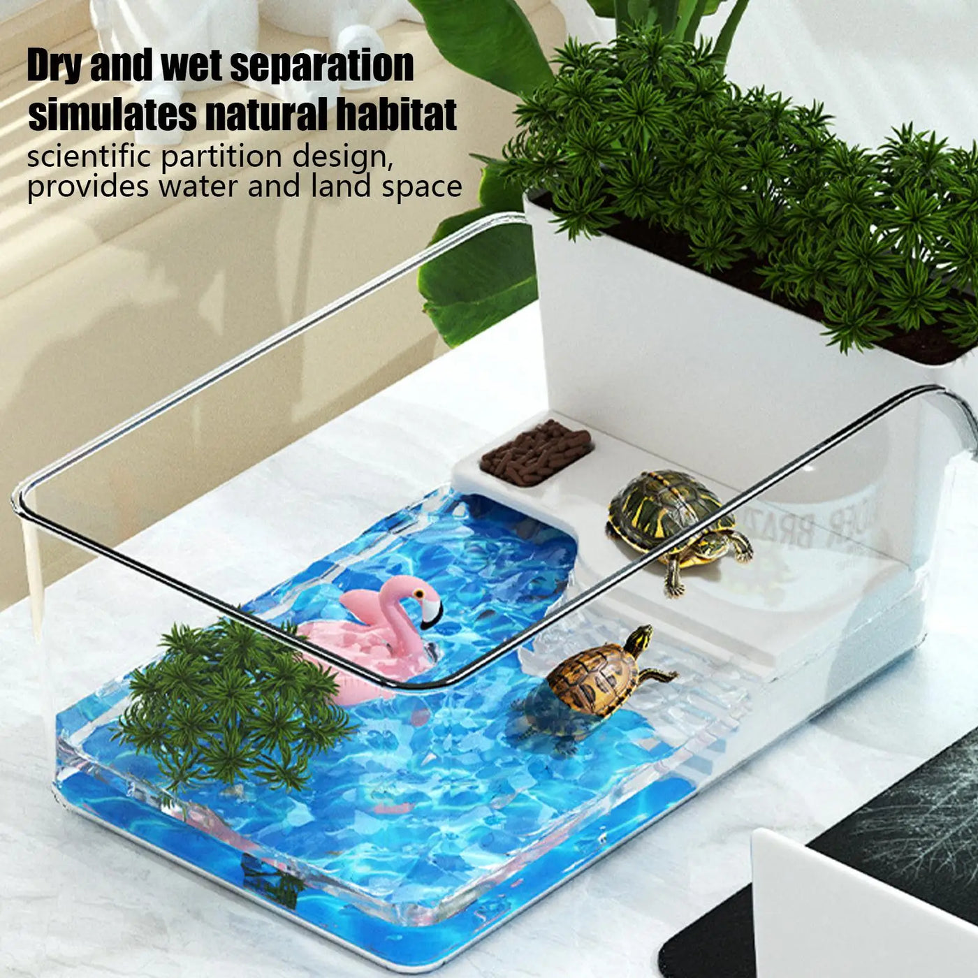 Turtle Tank Amphibians Reptile Breeding Box Tortoise Aquarium Habitat With Basking Platforms Fence Desktop Ecologicals