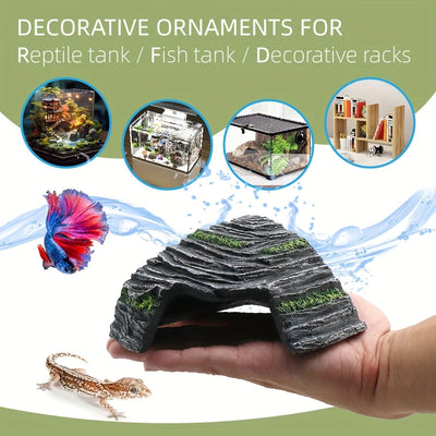 Resin Rock Cave Decoration Hideout Cave Sunbathing Platform for Pet Cages Fish Tanks Mini Amphibians Snake Gecko Money Turtles