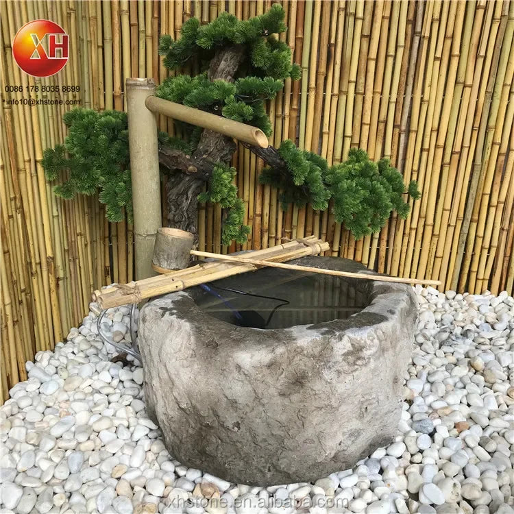 Japanese Style Natural Stone Water Bowl Water Fountain Flower pots Planter For Courtyard Landscape Home Garden Decoration