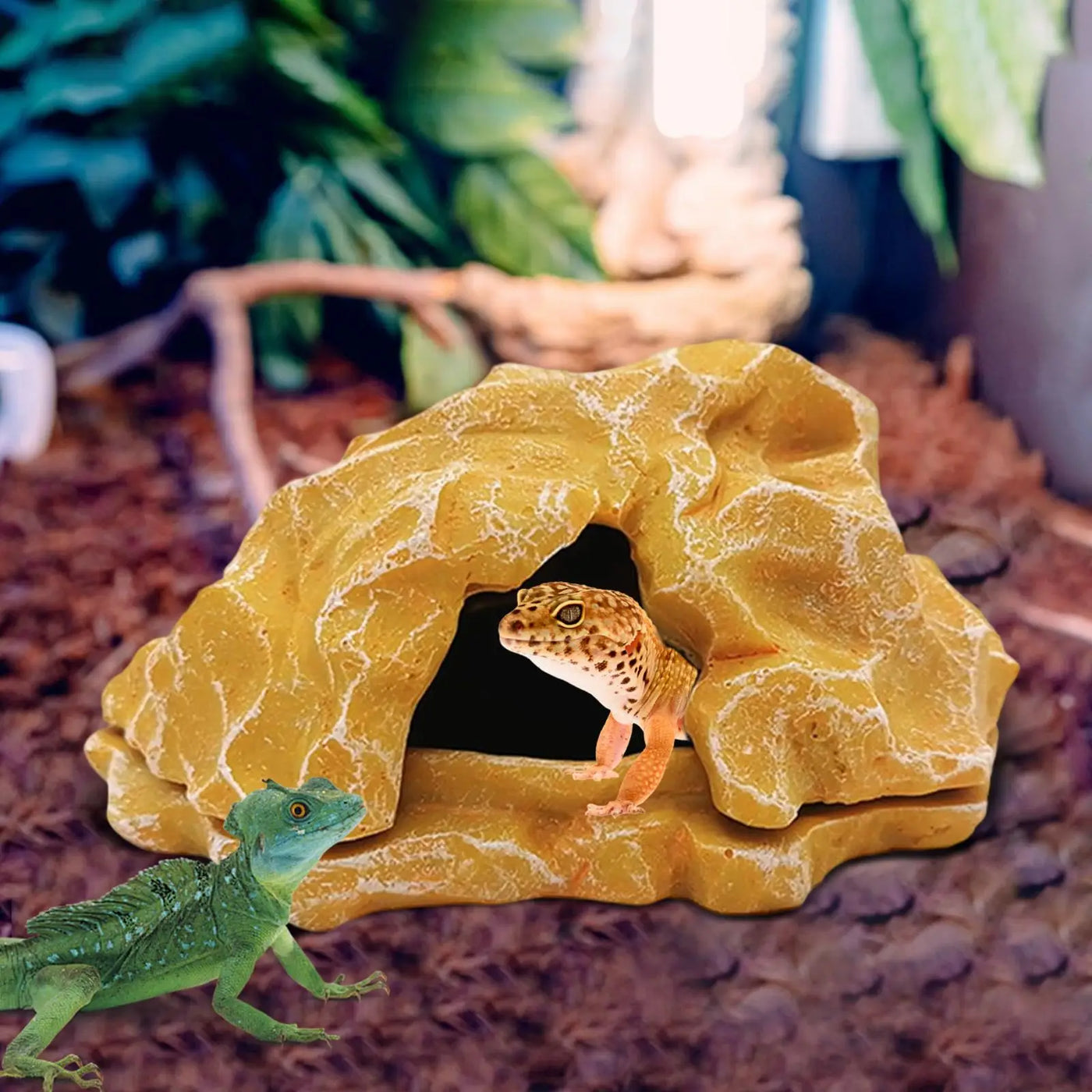 Resin Rock Reptile Hideout Aquarium Habitat Decor Reptile Rock Hide Cave for Tortoise Lizard Turtles Reptiles Frogs Fish Gecko