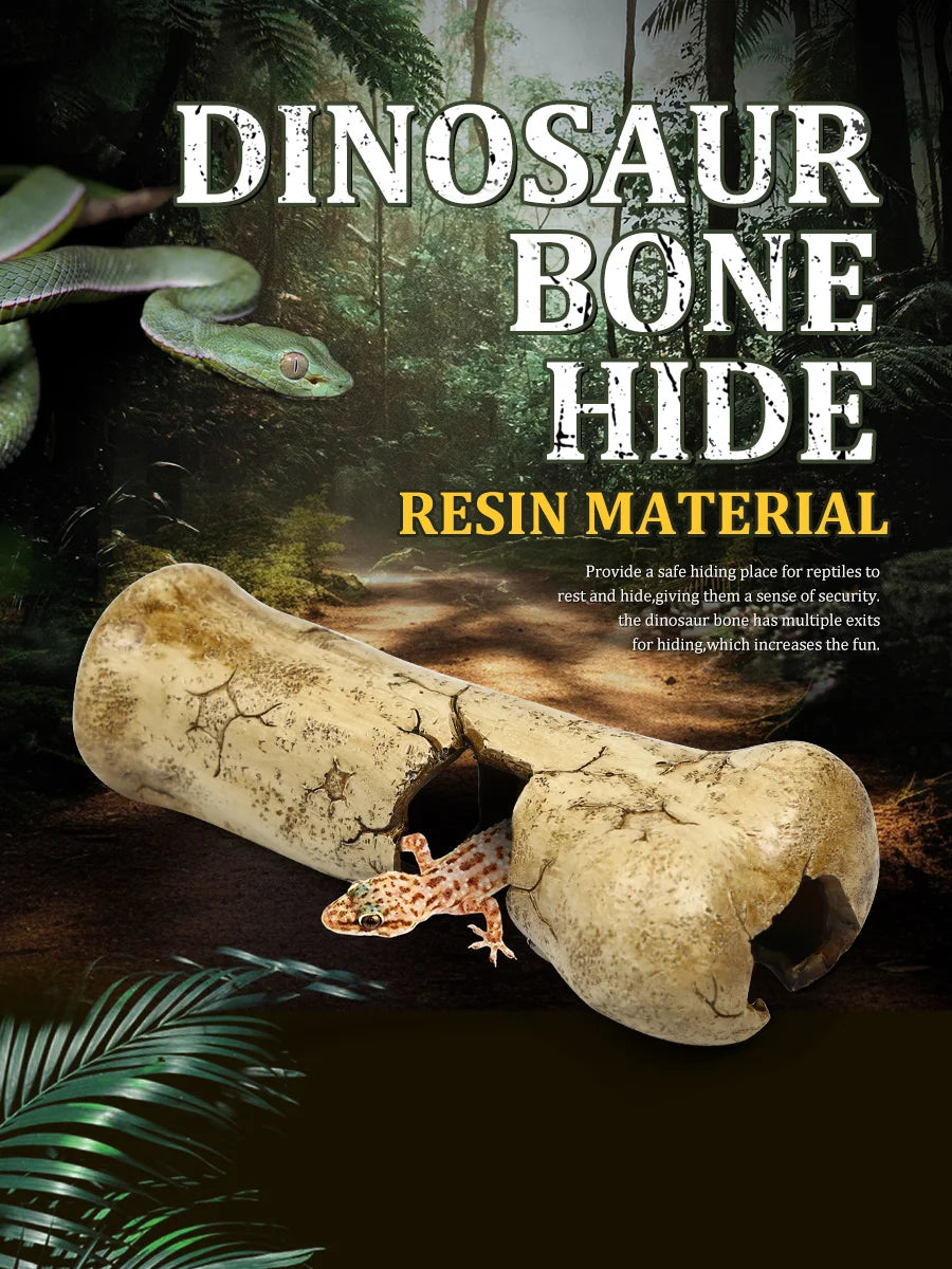 Resin bone-shaped reptile hiding cave, suitable for small reptiles, baby snakes, lizards, geckos