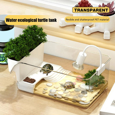 Turtle Tank Amphibians Reptile Breeding Box Tortoise Aquarium Habitat With Basking Platforms Fence Desktop Ecologicals
