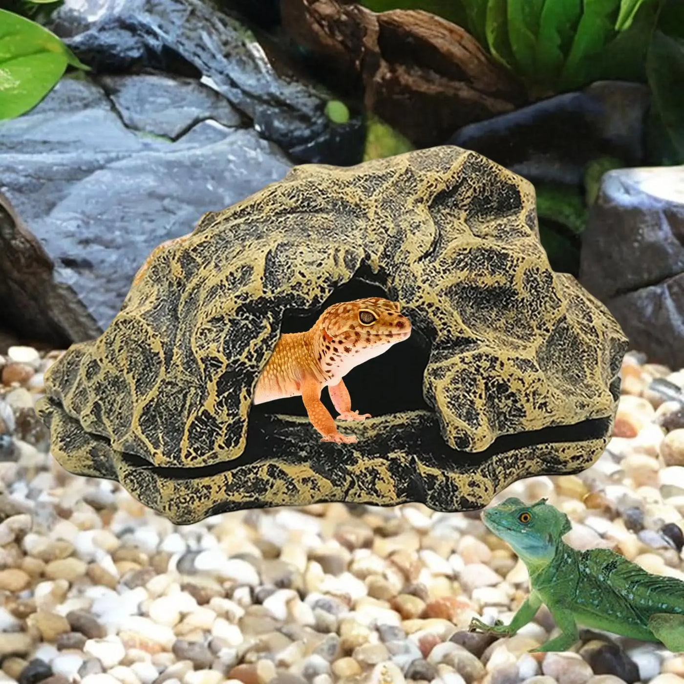 Resin Rock Reptile Hideout Aquarium Habitat Decor Reptile Rock Hide Cave for Tortoise Lizard Turtles Reptiles Frogs Fish Gecko
