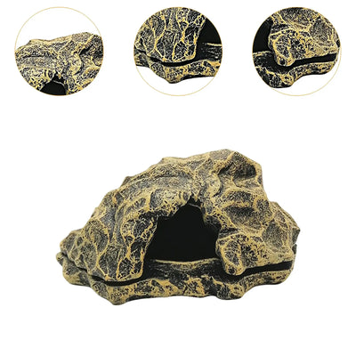 Resin Rock Reptile Hideout Aquarium Habitat Decor Reptile Rock Hide Cave for Tortoise Lizard Turtles Reptiles Frogs Fish Gecko