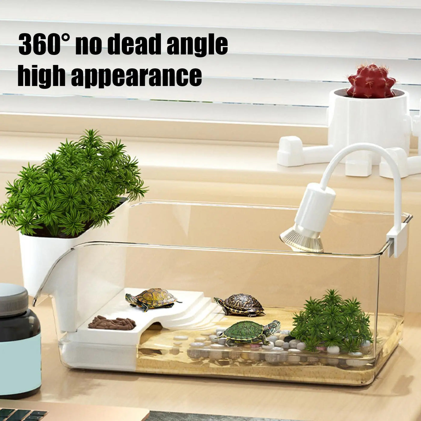 Turtle Tank Amphibians Reptile Breeding Box Tortoise Aquarium Habitat With Basking Platforms Fence Desktop Ecologicals