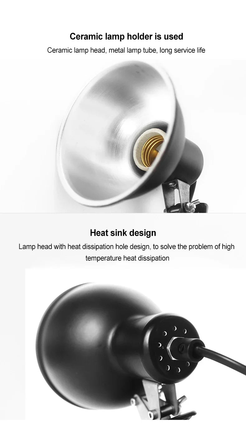 Reptile Heating Lamp Shade Adjustable Metal Lampshade Ceramic Lamps Heada Snakes Lizards Turtle Reptiles Lighting Supplies