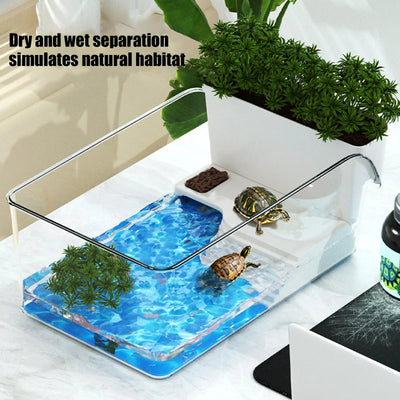 Reptile Terrarium Small Turtle Tank Pet Reptile Habitat Crab Tank Tortoise Breeding Box Home Office Desktop Decoration Fish Tank