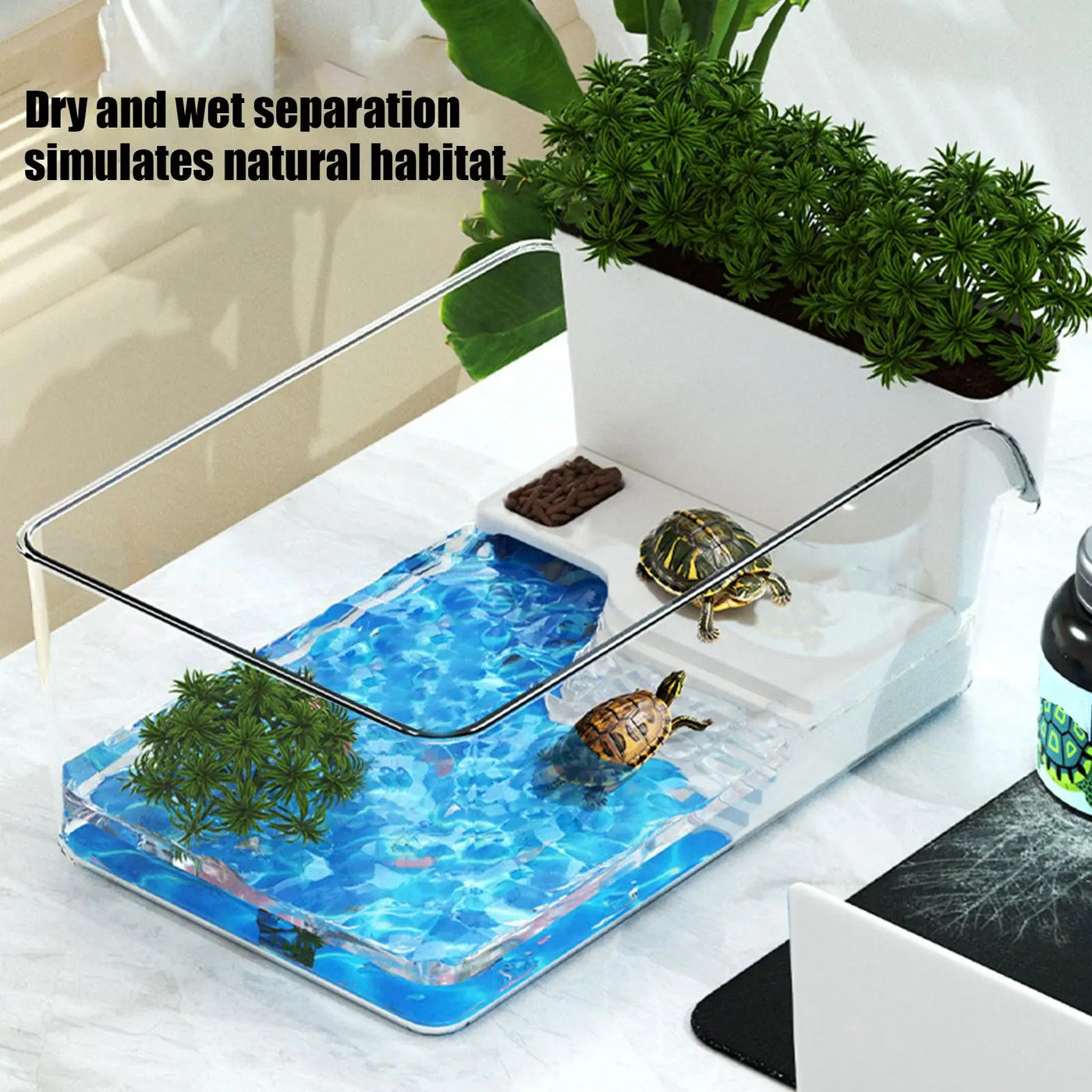 Turtle Tank Amphibians Reptile Breeding Box Tortoise Aquarium Habitat With Basking Platforms Fence Desktop Ecologicals