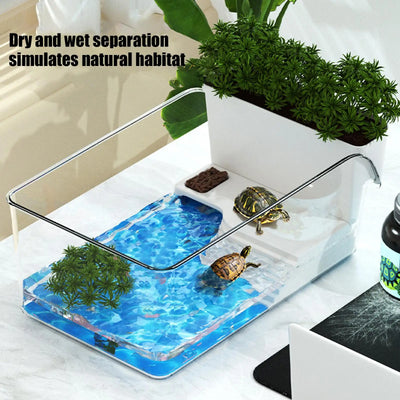 Turtle Tank Amphibians Reptile Breeding Box Tortoise Aquarium Habitat With Basking Platforms Fence Desktop Ecologicals