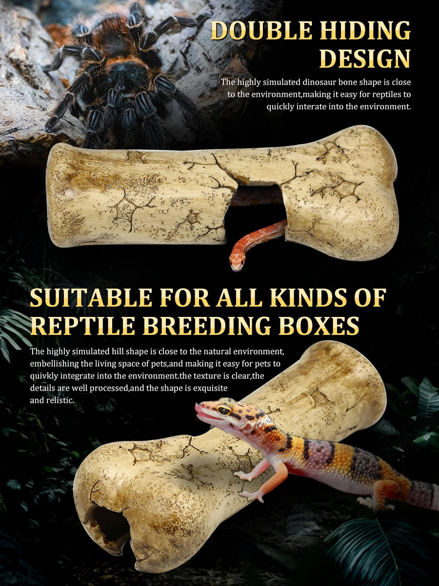 Resin bone-shaped reptile hiding cave, suitable for small reptiles, baby snakes, lizards, geckos