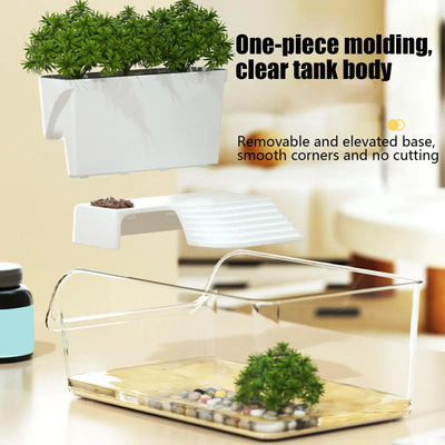 Reptile Terrarium Small Turtle Tank Pet Reptile Habitat Crab Tank Tortoise Breeding Box Home Office Desktop Decoration Fish Tank