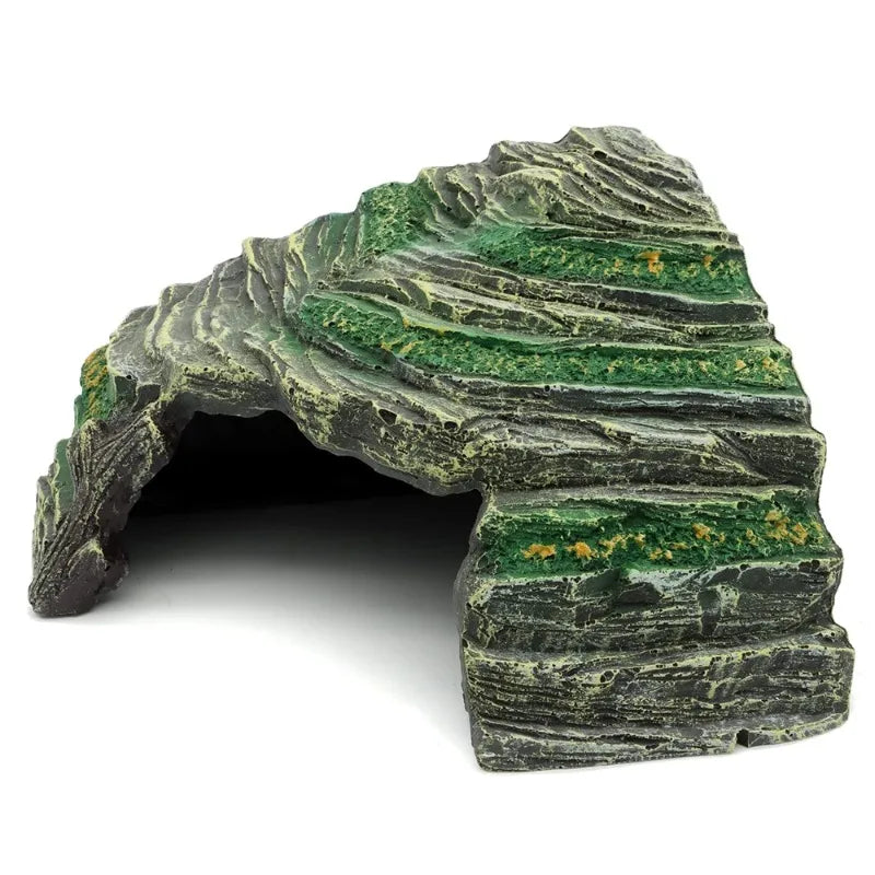 Resin Rock Cave Decoration Hideout Cave Sunbathing Platform for Pet Cages Fish Tanks Mini Amphibians Snake Gecko Money Turtles